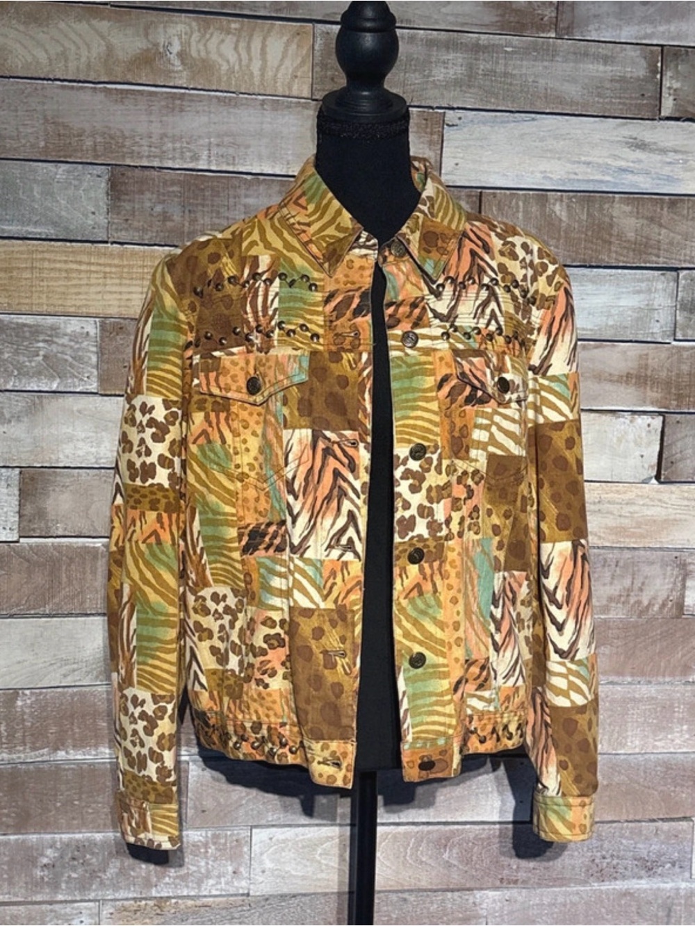 Multiples Vintage Y2K Cotton Patchwork Animal Print Denim Jacket Medium